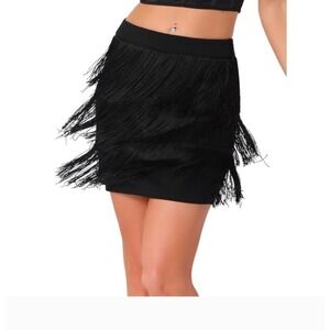 Womens Black Tiered Fringe Mini Skirt M Festival Boho Witchy Whimsigoth Y2K 20's